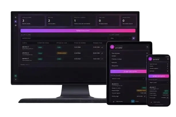 Trainer on a desktop monitor, a tablet and a phone